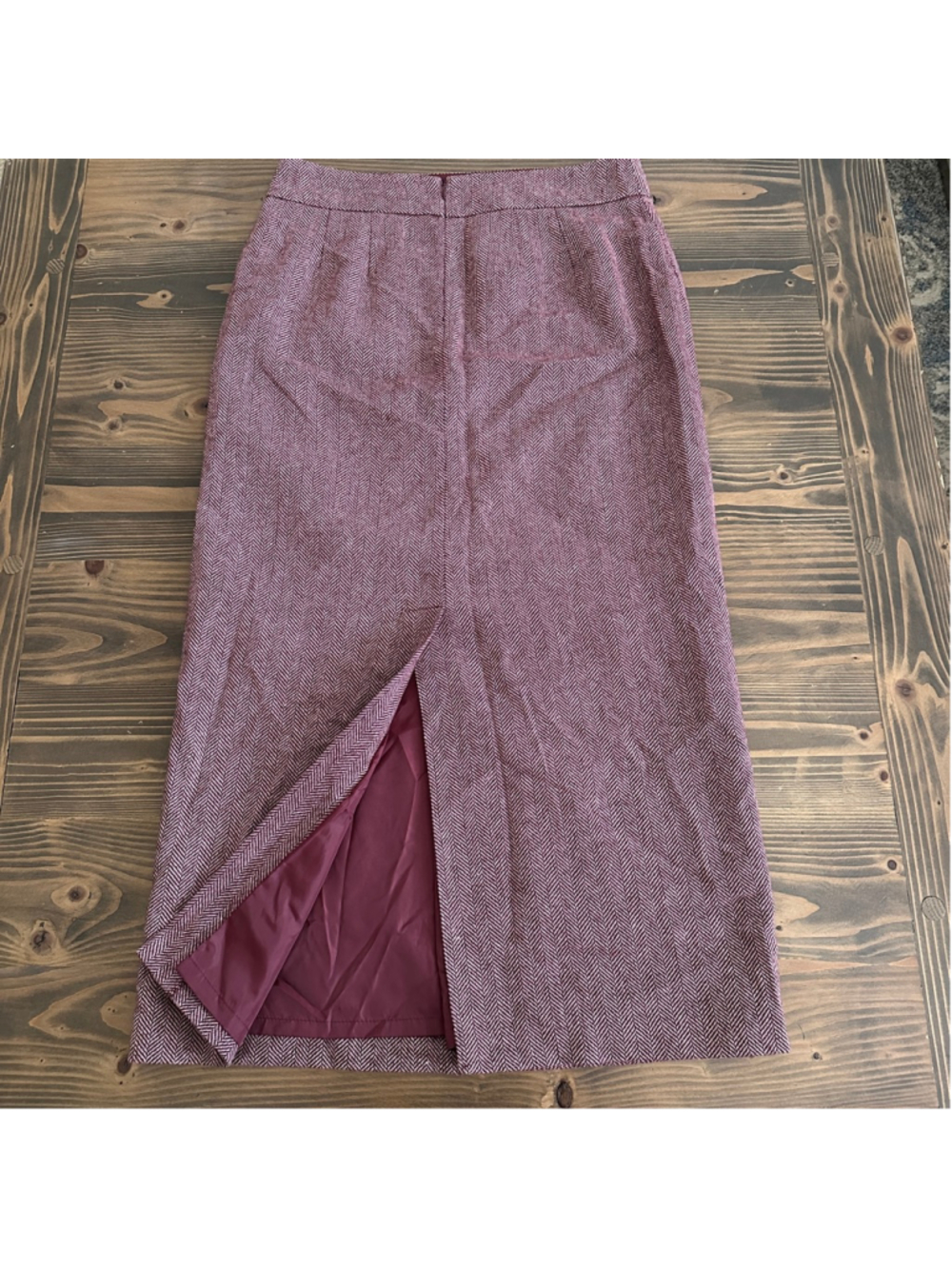 JG Hook Wool Pencil Skirt Womens 6 Burgundy Herringbone Career Skirt - Picture 5 of 9